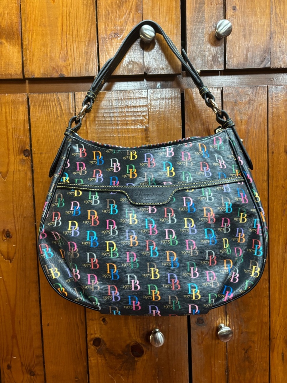 Dooney & Bourke Black Multicolor Logo Hobo Shoulder Bag
